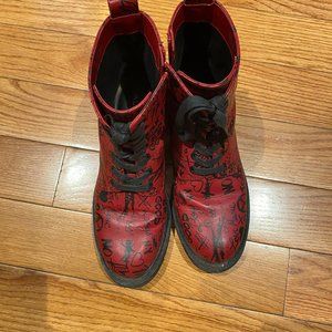 Red Faux Leather Boots